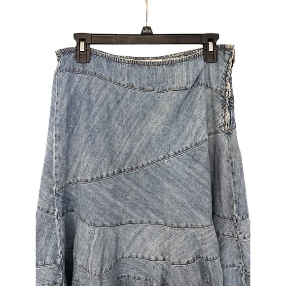 Vintage Y2K DKNY Jeans Denim A Line Patchwork Flowy Skirt L (10?) Retro Flare - Picture 5 of 12